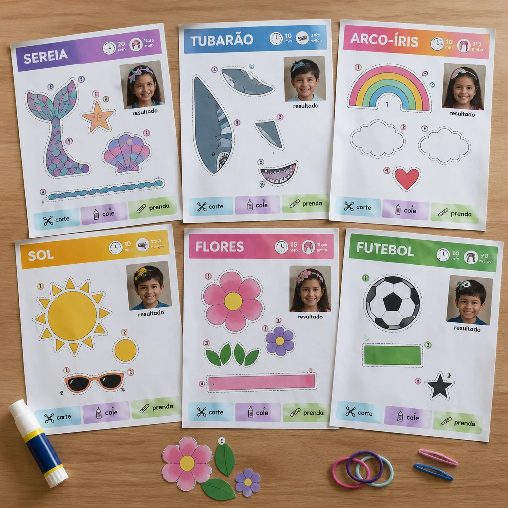 Moldes de cabelo maluco de sereia, tubarão, arco-íris, sol, flores e futebol